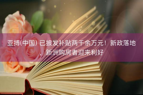 亚搏(中国) 已披发补贴两千余万元！新政落地，新洲购房者迎来利好