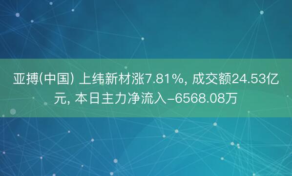 亚搏(中国) 上纬新材涨7.81%， 成交额24.53亿元， 本日主力净流入-6568.08万