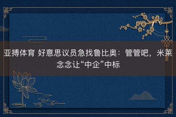 亚搏体育 好意思议员急找鲁比奥：管管吧，米莱念念让“中企”中标