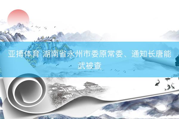 亚搏体育 湖南省永州市委原常委、通知长唐能武被查