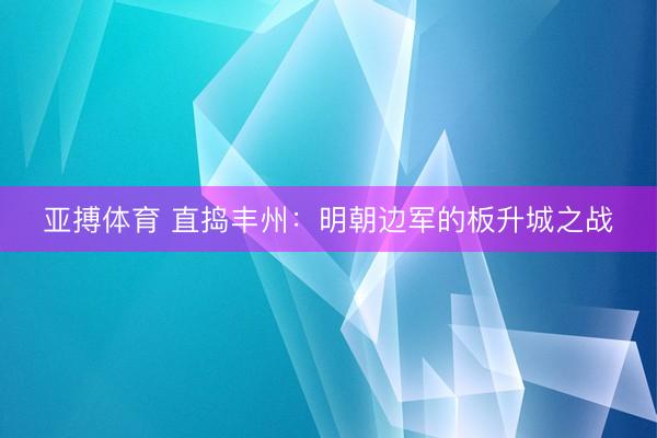 亚搏体育 直捣丰州：明朝边军的板升城之战
