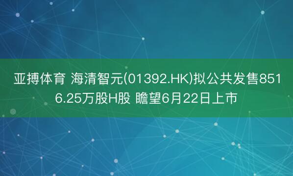 亚搏体育 海清智元(01392.HK)拟公共发售8516.25万股H股 瞻望6月22日上市