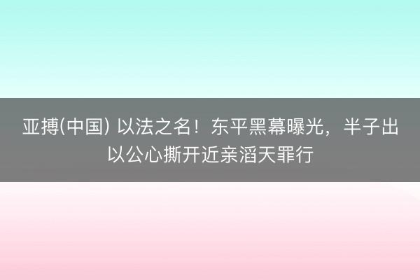 亚搏(中国) 以法之名!东平黑幕曝光,半子出以公心撕开近亲滔天罪行