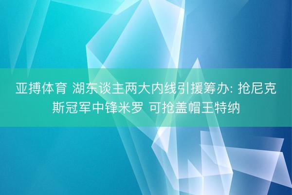 亚搏体育 湖东谈主两大内线引援筹办: 抢尼克斯冠军中锋米罗 可抢盖帽王特纳