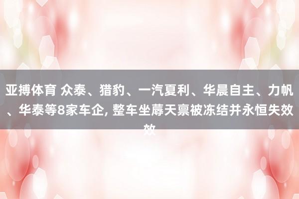 亚搏体育 众泰、猎豹、一汽夏利、华晨自主、力帆、华泰等8家车企， 整车坐蓐天禀被冻结并永恒失效